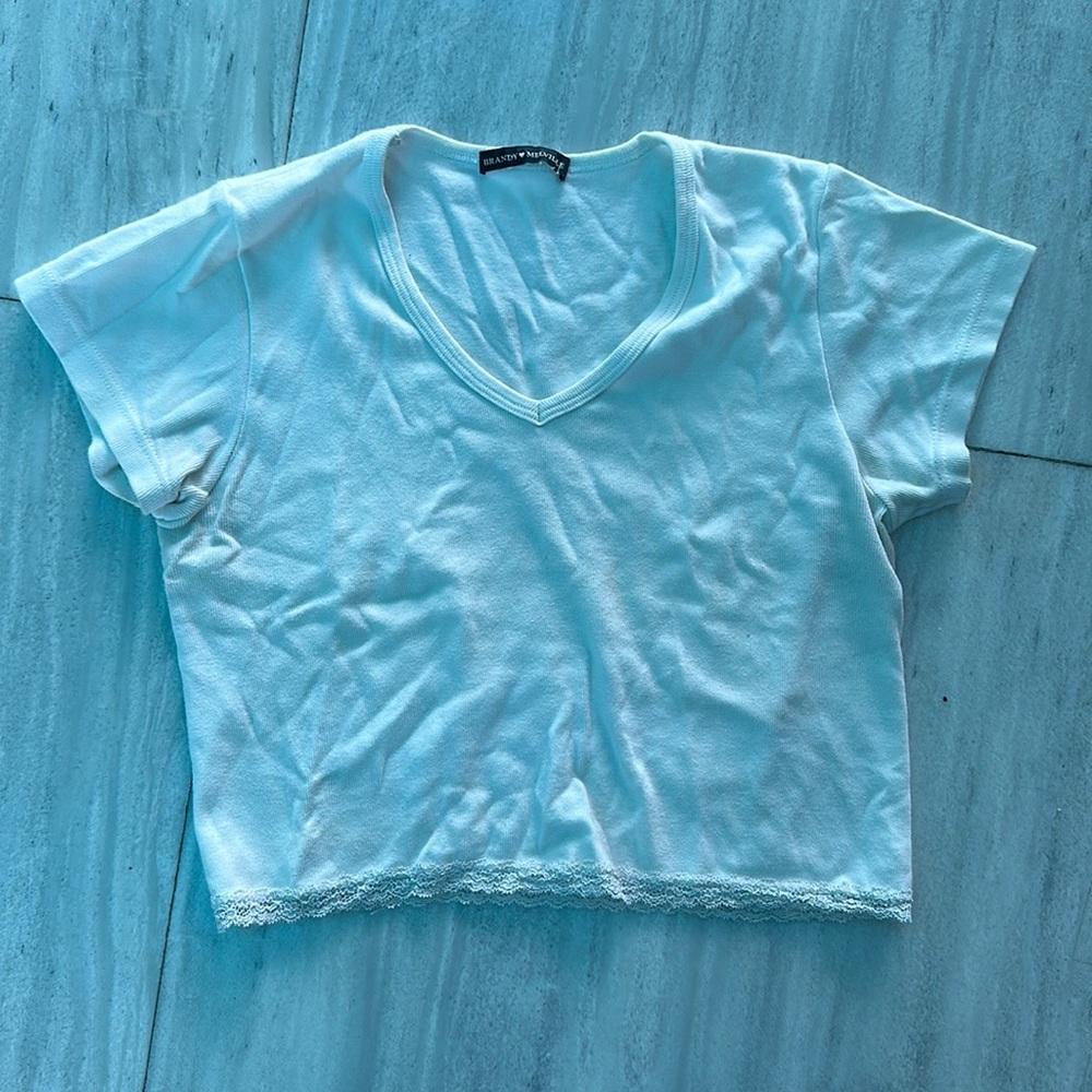 brandy melville white v neck tee w lace
